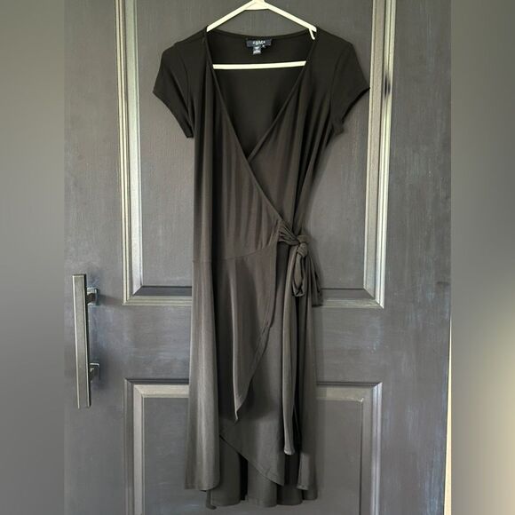 Chaps Black Wrap Dress Side Tie Cap Sleeve Size Small - Picture 1 of 3
